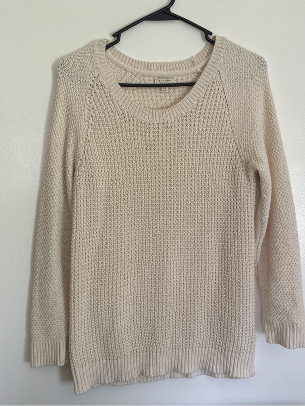 Sonoma Women's Cream Crewneck Waffle-Knit Sweater
